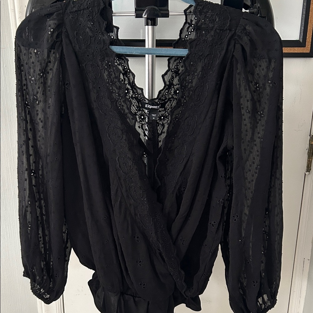Express Elegant Black Lace Bodysuit Blouse